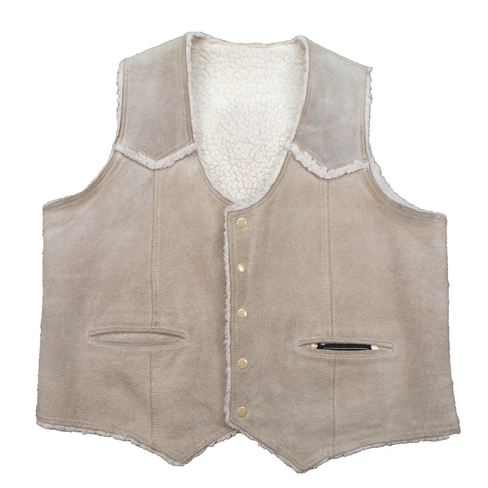Vintage Sears The Leather Shop Mens Tan Suede Sherpa Lined Western Vest X Large